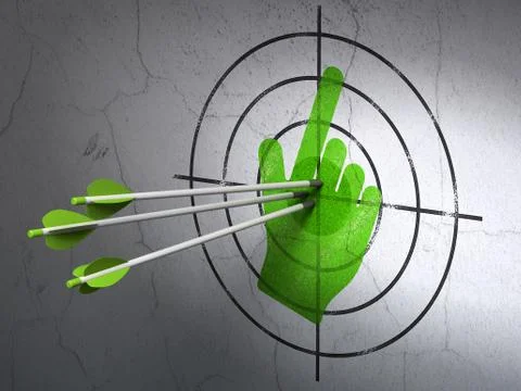 Social network concept: arrows in Mouse Cursor target on wall background Ilustração Stock