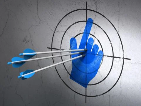 Social network concept: arrows in Mouse Cursor target on wall background Ilustração Stock