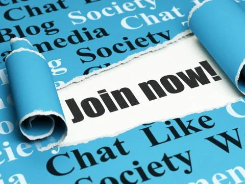 Social network concept: black text Join now! under the piece of  torn paper イラスト素材
