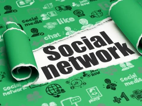 Social network concept: black text Social Network under the piece of  torn paper Illustrazione stock