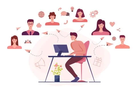 Social network concept. Communication and connection around the world 스톡 일러스트
