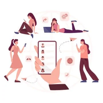 Social network concept. Communication and connection around the world 스톡 일러스트