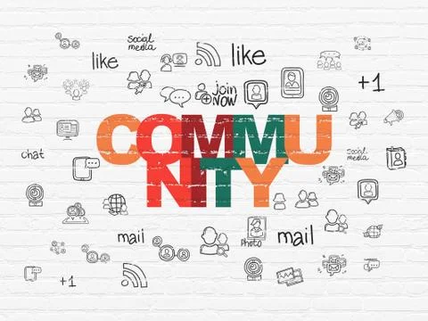 Social network concept: Community on wall background Illustrazione stock