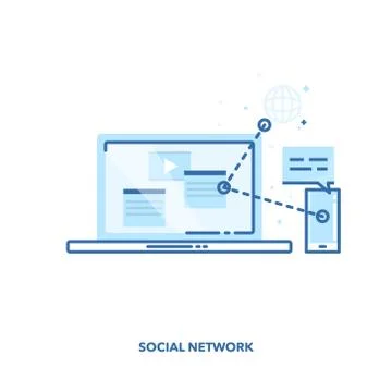 Social network concept design. Vector line design. Illustrazione stock