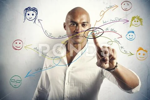 Social network concept with drawings of people Stock Photos