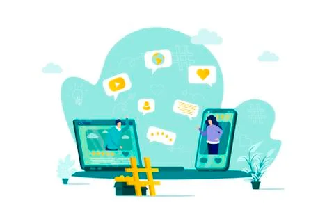 Social network concept in flat style. Stock Illustration