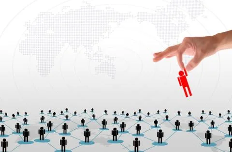 Social network concept : hand point to social network and world map Stock Photos