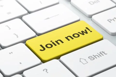 Social network concept: Join now! on computer keyboard backgroun Ilustración de archivo