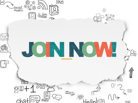 Social network concept: Join now! on Torn Paper background 스톡 일러스트