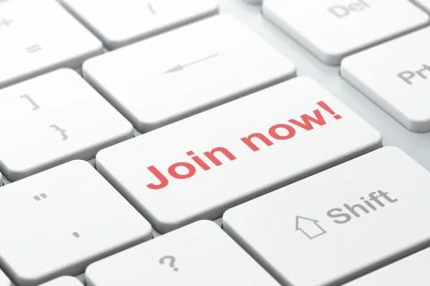 Social network concept: Join now! on computer keyboard background Illustrazione stock