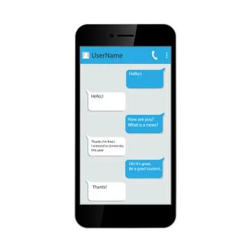 Social network concept. Messenger window on smartphone. Chating and messaging Illustrazione stock