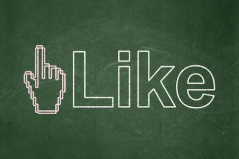 Social network concept: Mouse Cursor and Like on chalkboard background Ilustração Stock