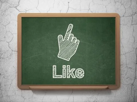 Social network concept: Mouse Cursor and Like on chalkboard background Ilustração Stock