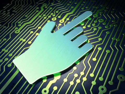 Social network concept: Mouse Cursor on circuit board background Stock Illustration