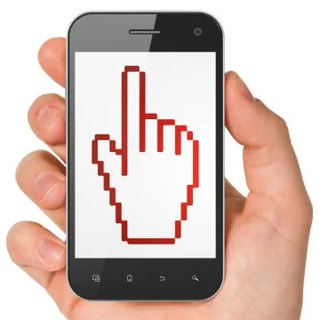 Social network concept: Mouse Cursor on smartphone Ilustração Stock