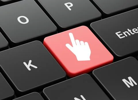 Social network concept: Mouse Cursor on keyboard background Ilustração Stock