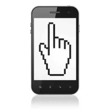 Social network concept: Mouse Cursor on smartphone Ilustração Stock