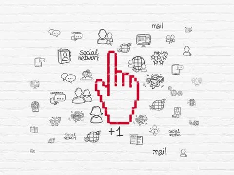 Social network concept: Mouse Cursor on wall background Ilustração Stock