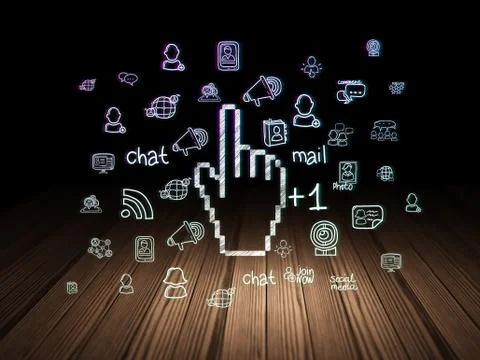 Social network concept: Mouse Cursor in grunge dark room Ilustração Stock
