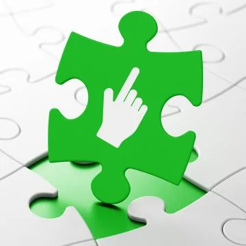 Social network concept: Mouse Cursor on puzzle background Stock Illustration