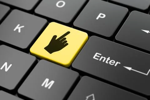 Social network concept: Mouse Cursor on computer keyboard background Illustrazione stock