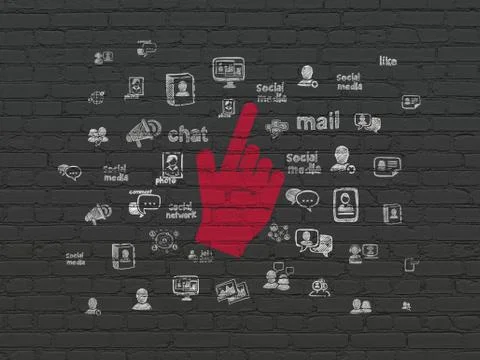 Social network concept: Mouse Cursor on wall background Ilustração Stock