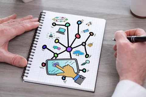 Social network concept on a notepad Stock Photos