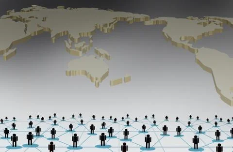 Social network concept: people over world map Ilustração Stock