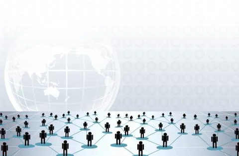 Social network concept: people over world map Ilustração Stock