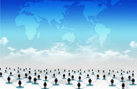 Social network concept: people over world map Ilustração Stock