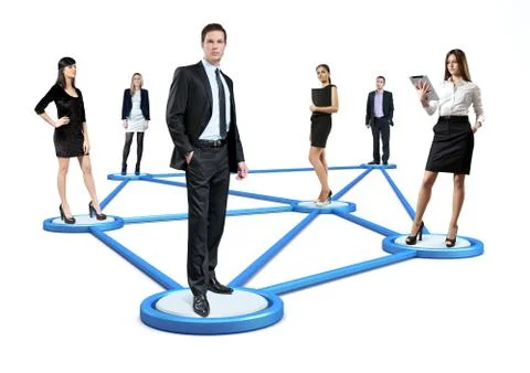 Social network concept. people standing on pedestals / circles Stock Illustration