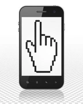Social network concept: Smartphone with Mouse Cursor on display Ilustração Stock