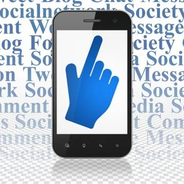 Social network concept: Smartphone with Mouse Cursor on display Ilustração Stock