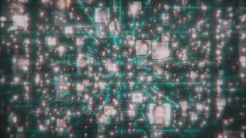 Social network concept with a stream of unrecognizable people portraits in the Illustrazione stock