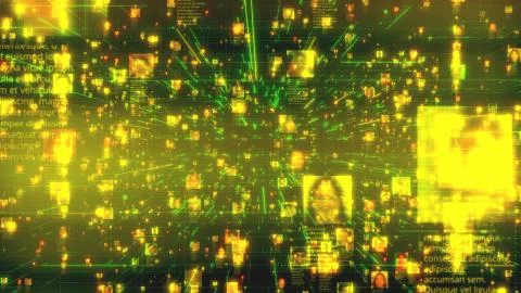 Social network concept with a stream of unrecognizable people portraits in Illustrazione stock