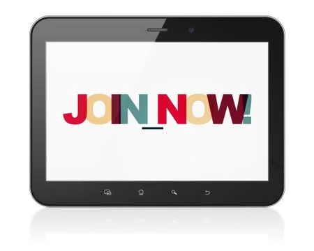 Social network concept: Tablet Computer with Join now! on  display Ilustración de archivo