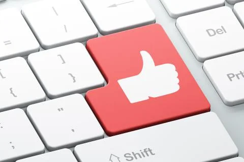 Social network concept: Thumb Up on computer keyboard background Stock Illustration
