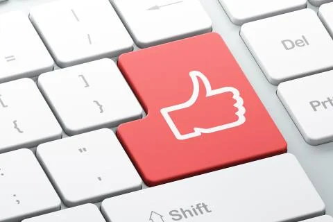 Social network concept: Thumb Up on computer keyboard background Stock Illustration