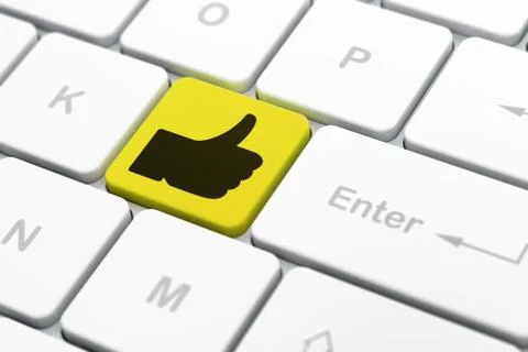 Social network concept: Thumb Up on computer keyboard background Illustrazione stock