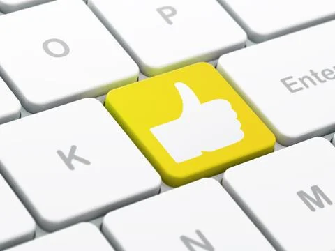 Social network concept: Thumb Up on computer keyboard background 스톡 일러스트