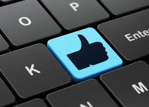 Social network concept: Thumb Up on computer keyboard background Illustrazione stock