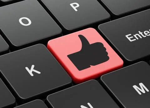 Social network concept: Thumb Up on computer keyboard background Illustrazione stock