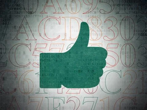 Social network concept: Thumb Up on Digital Paper background Illustrazione stock