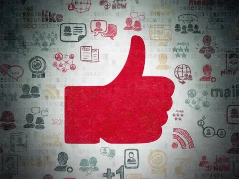 Social network concept: Thumb Up on Digital Data Paper background イラスト素材