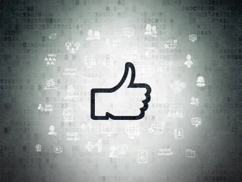 Social network concept: Thumb Up on Digital Data Paper background イラスト素材