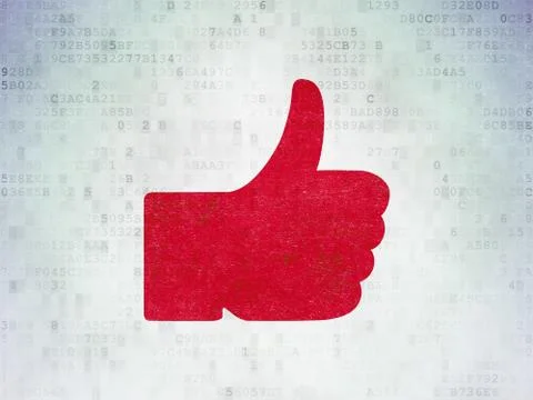 Social network concept: Thumb Up on Digital Data Paper background 스톡 일러스트