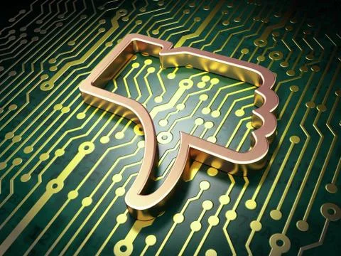 Social network concept: Thumb Down on circuit board background Stock Illustration