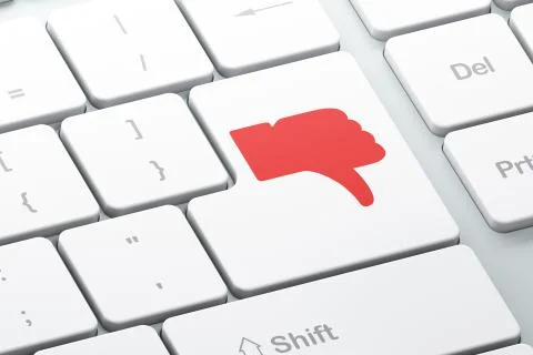 Social network concept: Thumb Down on computer keyboard background Illustrazione stock