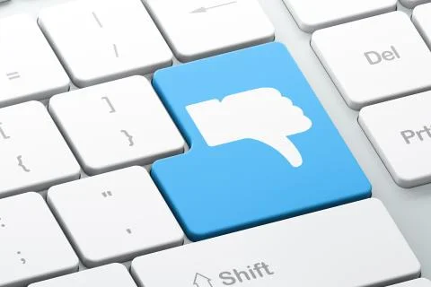 Social network concept: Thumb Down on computer keyboard background 스톡 일러스트