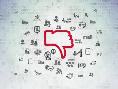 Social network concept: Thumb Down on Digital Data Paper background 스톡 일러스트